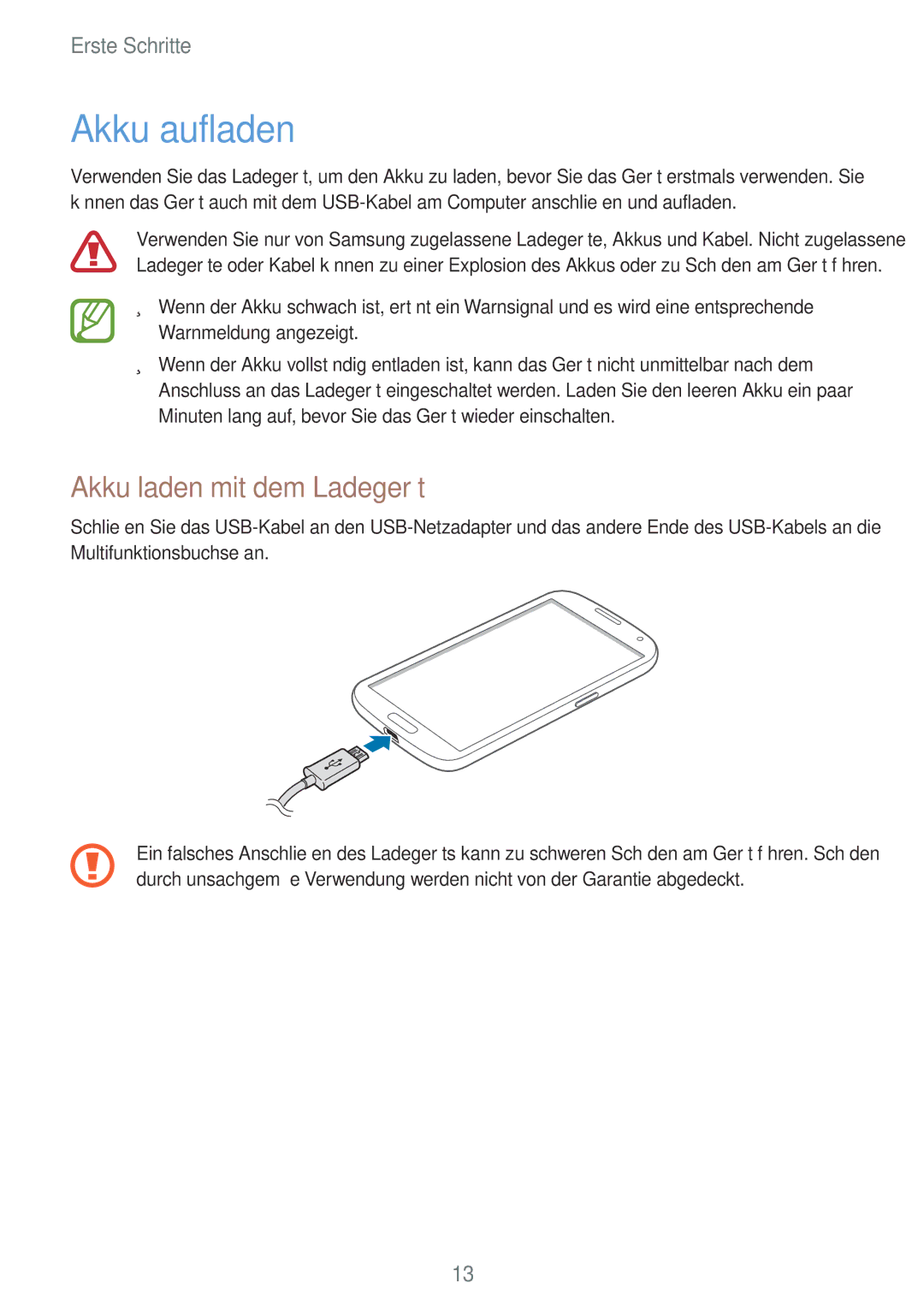 Samsung GT-I9205ZKASFR, GT-I9205ZKATPH, GT-I9205ZKAEPL, GT-I9205ZKAVD2 manual Akku aufladen, Akku laden mit dem Ladegerät 