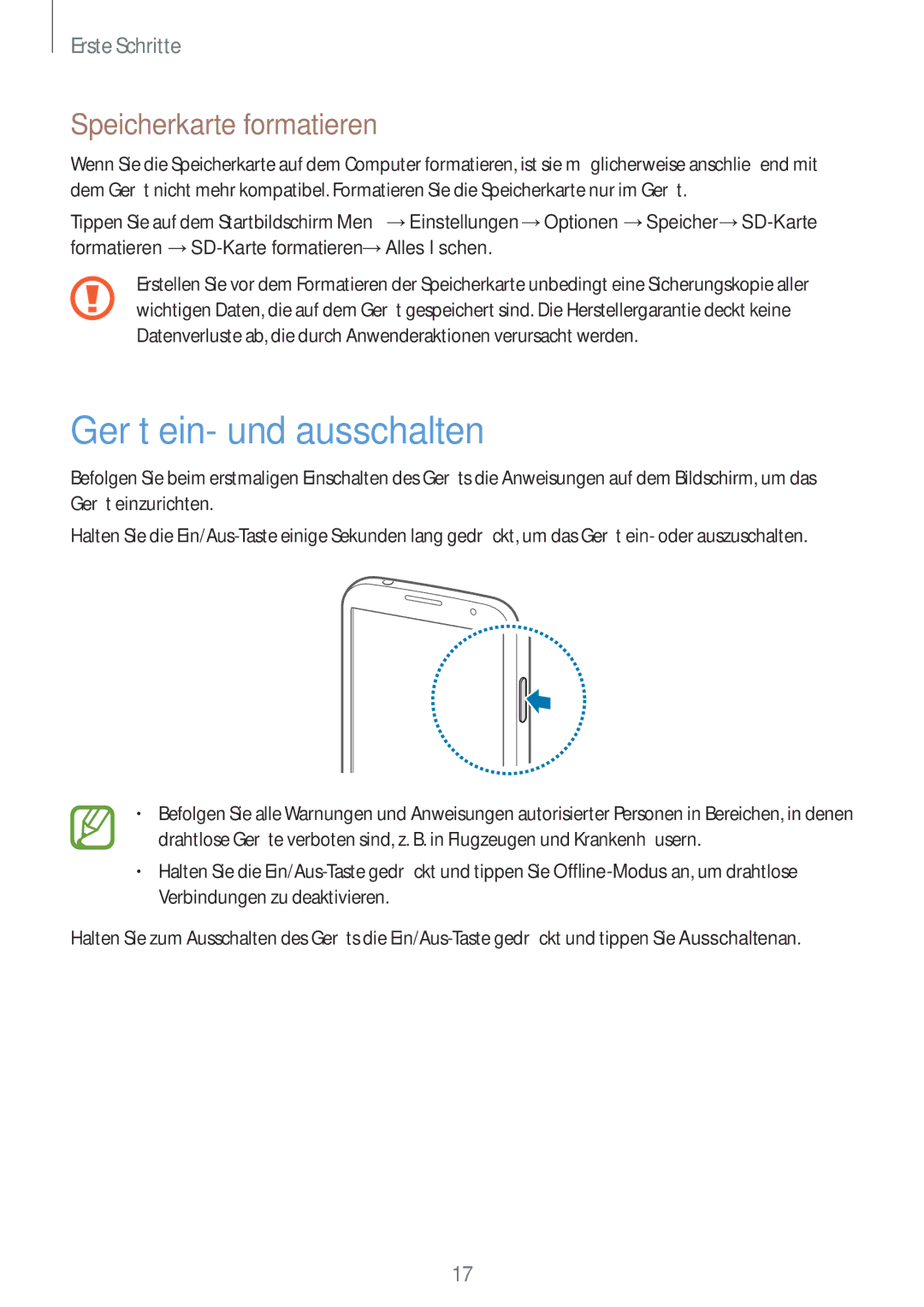 Samsung GT-I9205ZKADTM, GT-I9205ZKATPH, GT-I9205ZKAEPL, GT-I9205ZKAVD2 Gerät ein- und ausschalten, Speicherkarte formatieren 