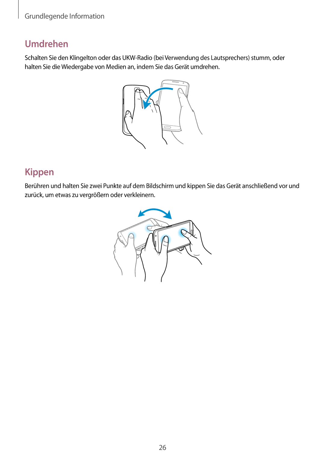 Samsung GT-I9205ZWADBT, GT-I9205ZKATPH, GT-I9205ZKAEPL, GT-I9205ZKAVD2, GT-I9205ZKADTM, GT-I9205ZKADBT manual Umdrehen, Kippen 