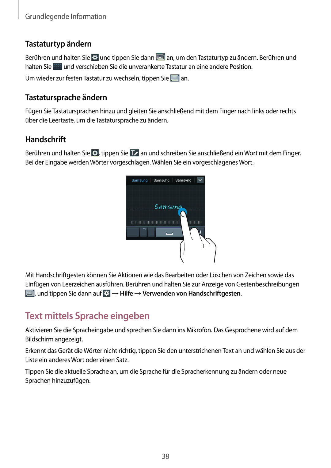 Samsung GT-I9205ZKADTM manual Text mittels Sprache eingeben, Tastaturtyp ändern, Tastatursprache ändern, Handschrift 