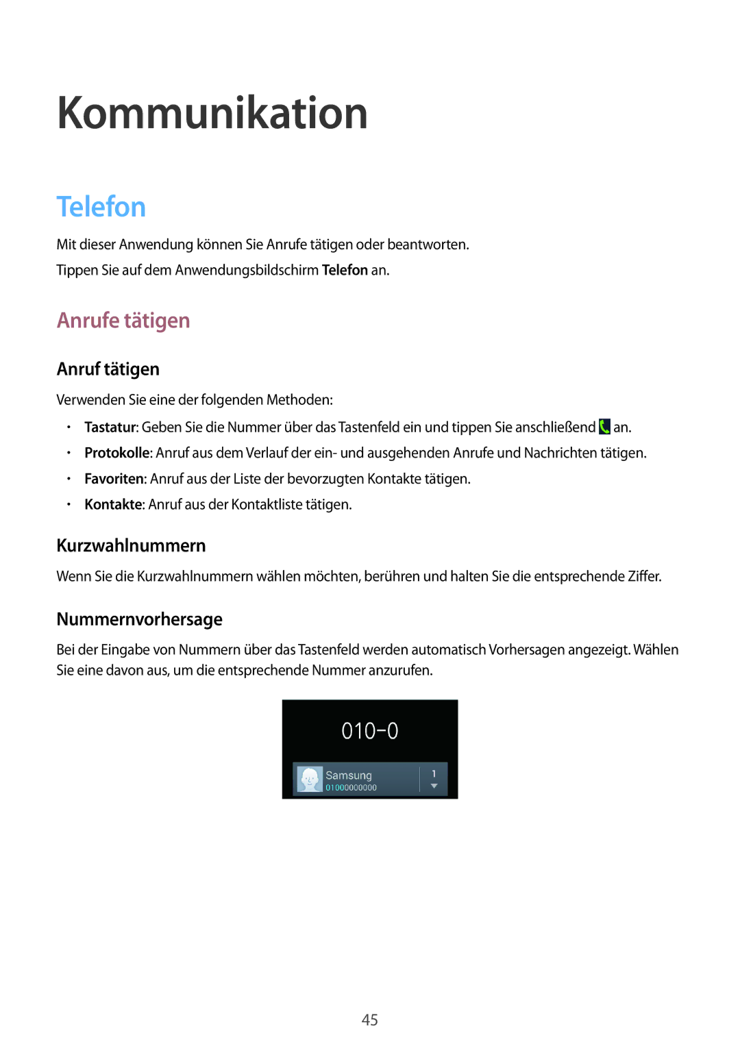 Samsung GT-I9205ZKADTM, GT-I9205ZKATPH manual Telefon, Anrufe tätigen, Anruf tätigen, Kurzwahlnummern, Nummernvorhersage 