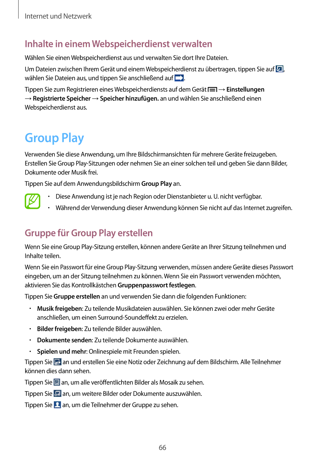 Samsung GT-I9205ZKADTM, GT-I9205ZKATPH Inhalte in einem Webspeicherdienst verwalten, Gruppe für Group Play erstellen 