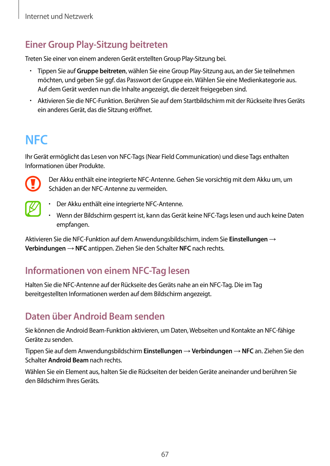 Samsung GT-I9205ZKADBT, GT-I9205ZKATPH manual Einer Group Play-Sitzung beitreten, Informationen von einem NFC-Tag lesen 