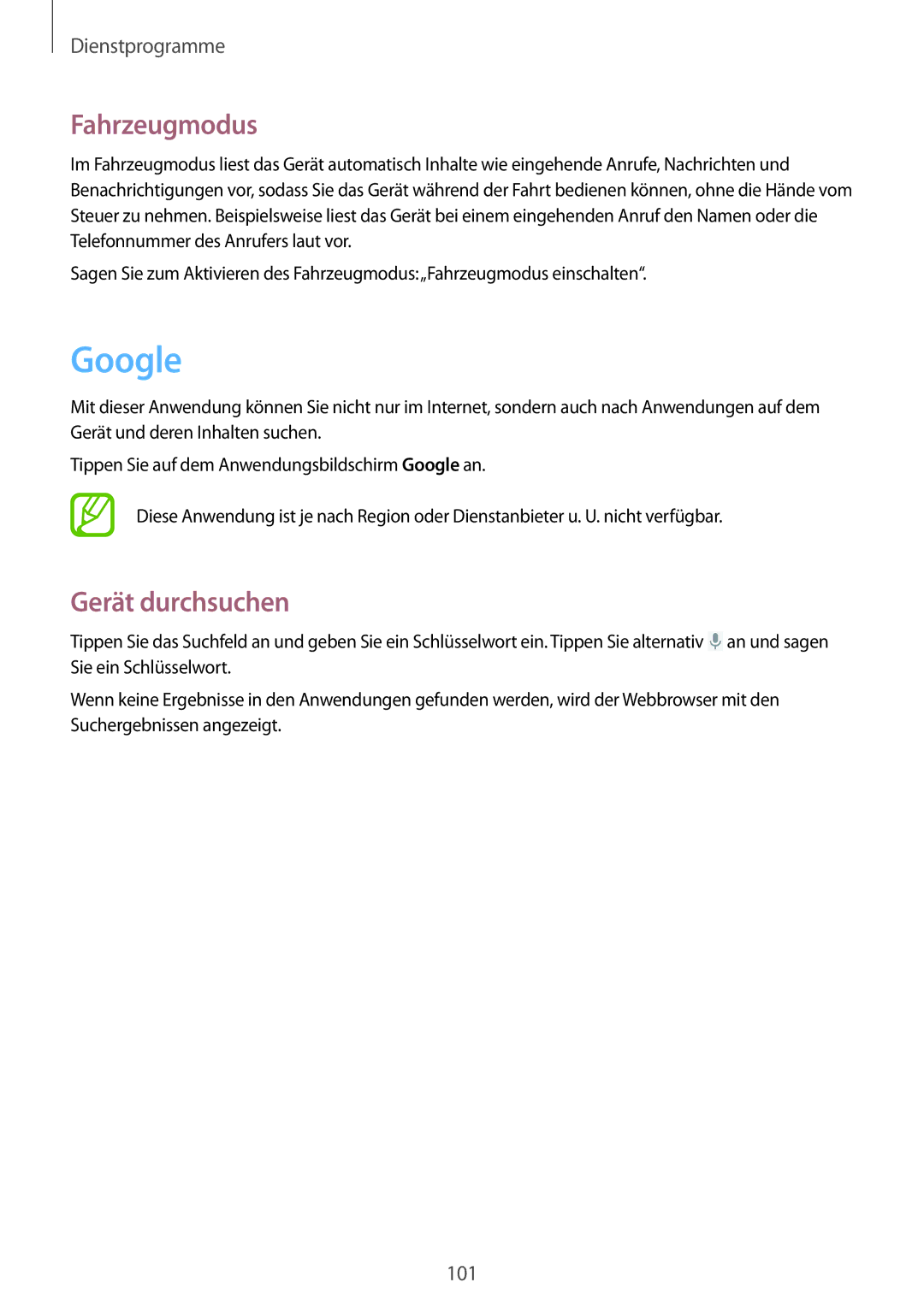 Samsung GT-I9205ZKADTM, GT-I9205ZKATPH, GT-I9205ZKAEPL, GT-I9205ZKAVD2 manual Google, Fahrzeugmodus, Gerät durchsuchen 
