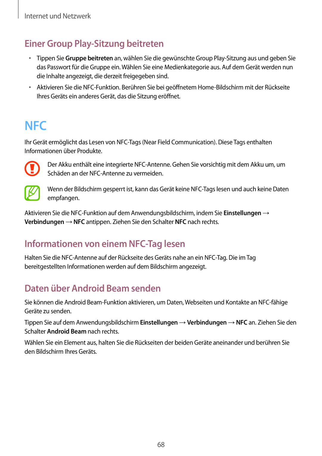 Samsung GT-I9205ZWADBT, GT-I9205ZKATPH manual Einer Group Play-Sitzung beitreten, Informationen von einem NFC-Tag lesen 