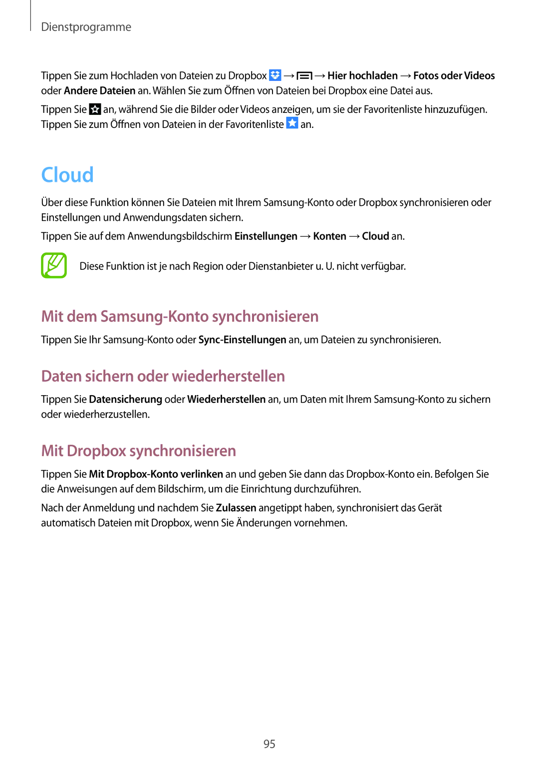 Samsung GT-I9205ZKADBT, GT-I9205ZKATPH Cloud, Mit dem Samsung-Konto synchronisieren, Daten sichern oder wiederherstellen 