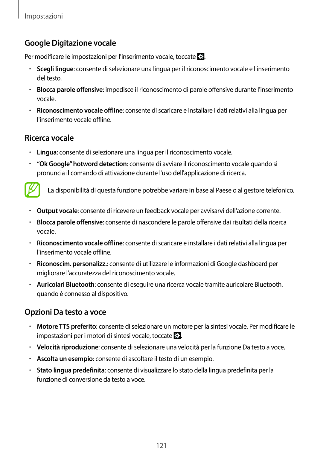 Samsung GT-I9205ZKAHUI, GT-I9205ZKAXEF, GT-I9205ZWAITV Google Digitazione vocale, Ricerca vocale, Opzioni Da testo a voce 