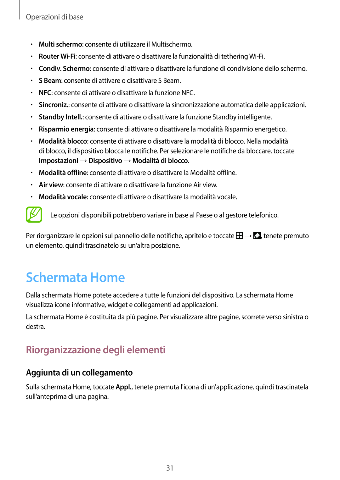 Samsung GT-I9205ZKAITV, GT-I9205ZKAXEF manual Schermata Home, Riorganizzazione degli elementi, Aggiunta di un collegamento 