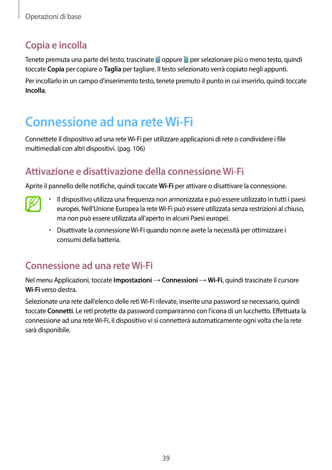 Samsung GT-I9205ZKAITV, GT-I9205ZKAXEF, GT-I9205ZKAHUI, GT-I9205ZWAITV manual Connessione ad una rete Wi-Fi, Copia e incolla 