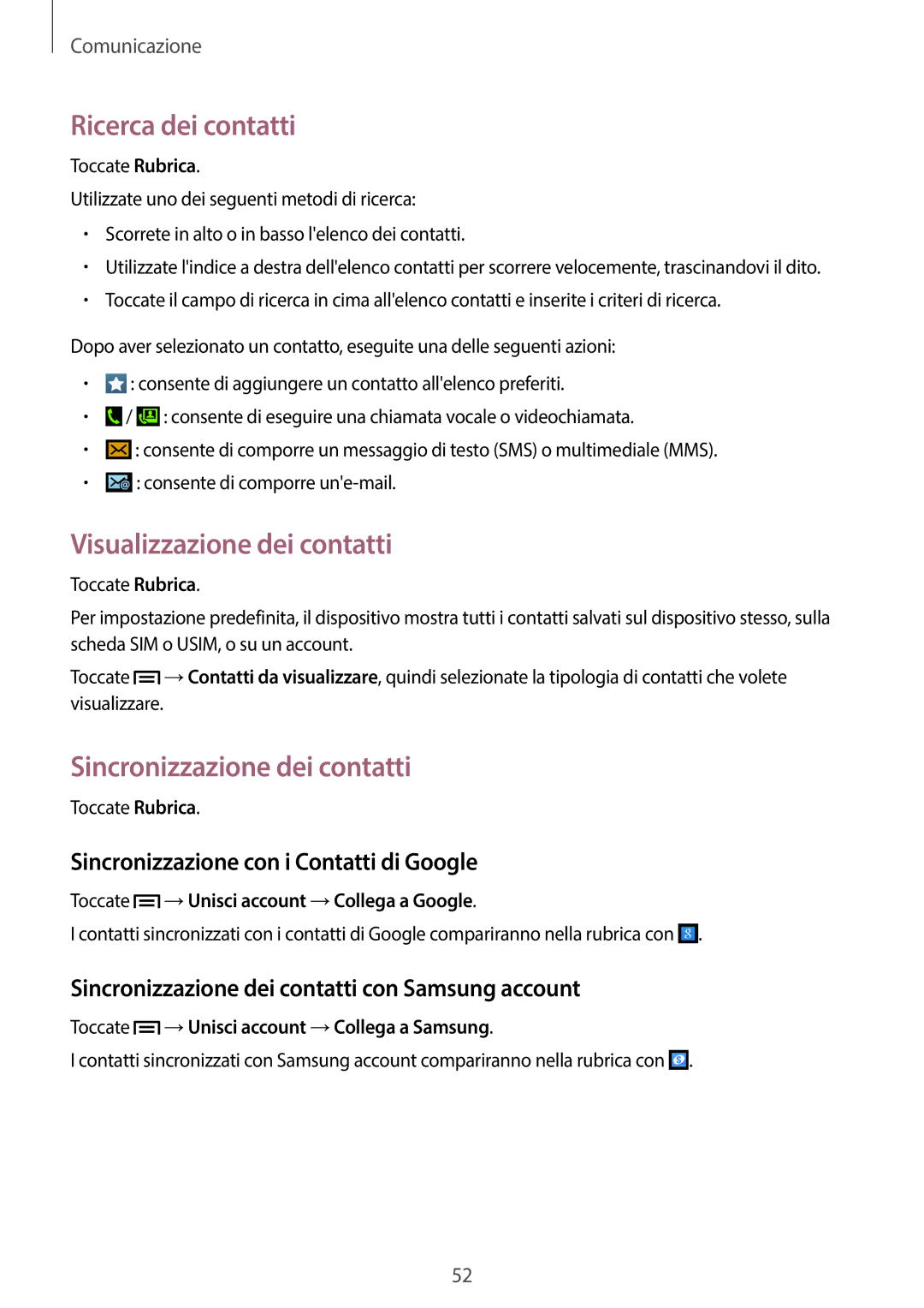 Samsung GT-I9205ZKAXEF, GT-I9205ZKAHUI Ricerca dei contatti, Visualizzazione dei contatti, Sincronizzazione dei contatti 