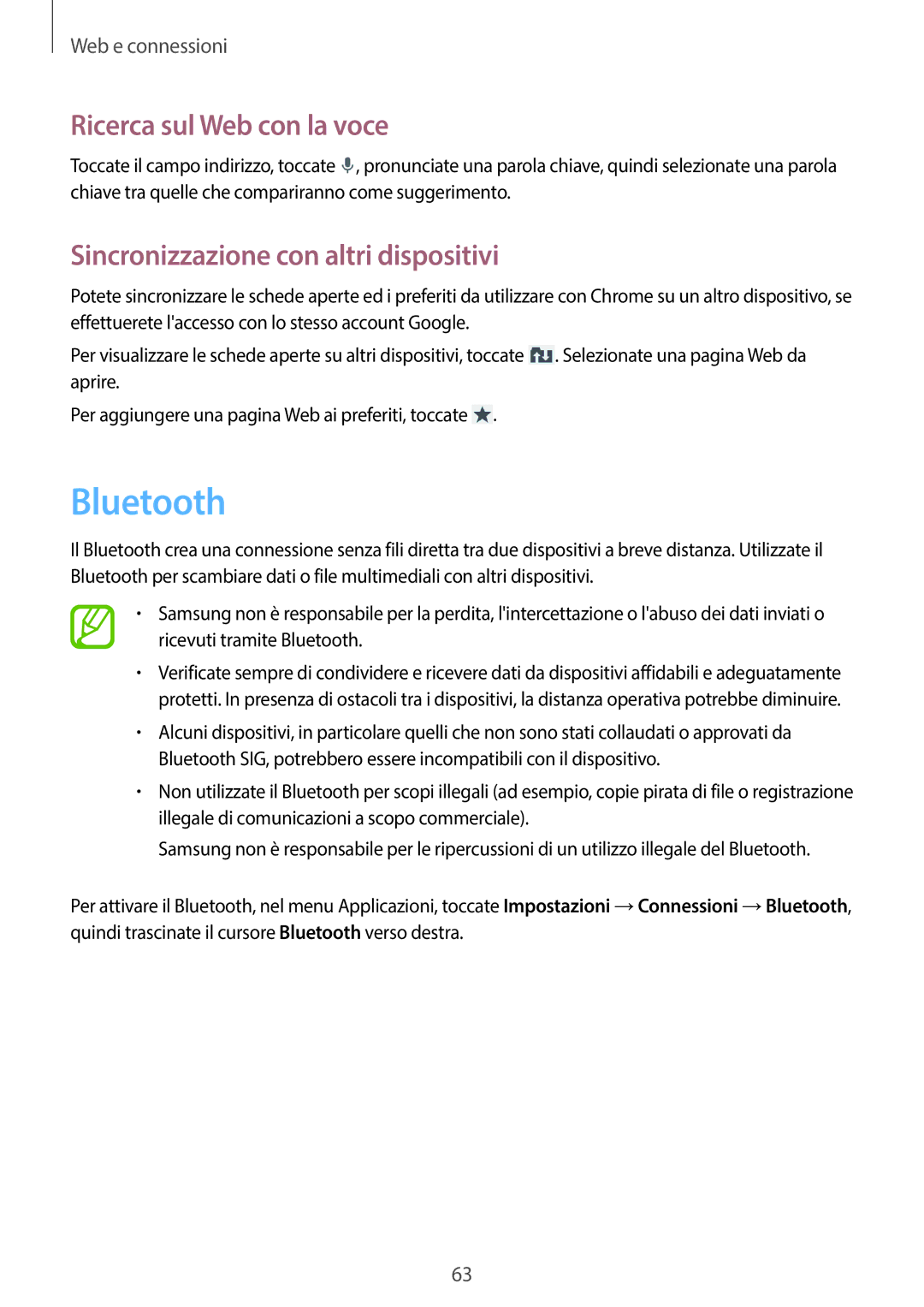 Samsung GT-I9205ZKAITV, GT-I9205ZKAXEF manual Bluetooth, Ricerca sul Web con la voce, Sincronizzazione con altri dispositivi 