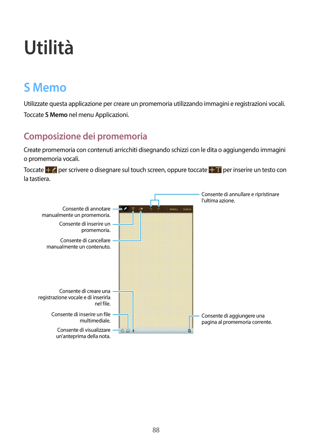 Samsung GT-I9205ZKAXEF, GT-I9205ZKAHUI, GT-I9205ZWAITV, GT-I9205ZKAITV manual Utilità, Memo, Composizione dei promemoria 