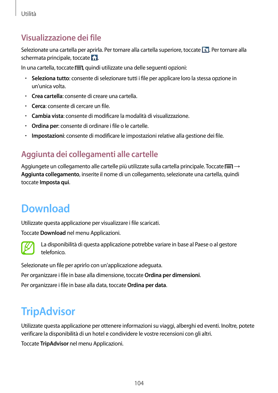 Samsung GT-I9205ZKAXEF manual Download, TripAdvisor, Visualizzazione dei file, Aggiunta dei collegamenti alle cartelle 