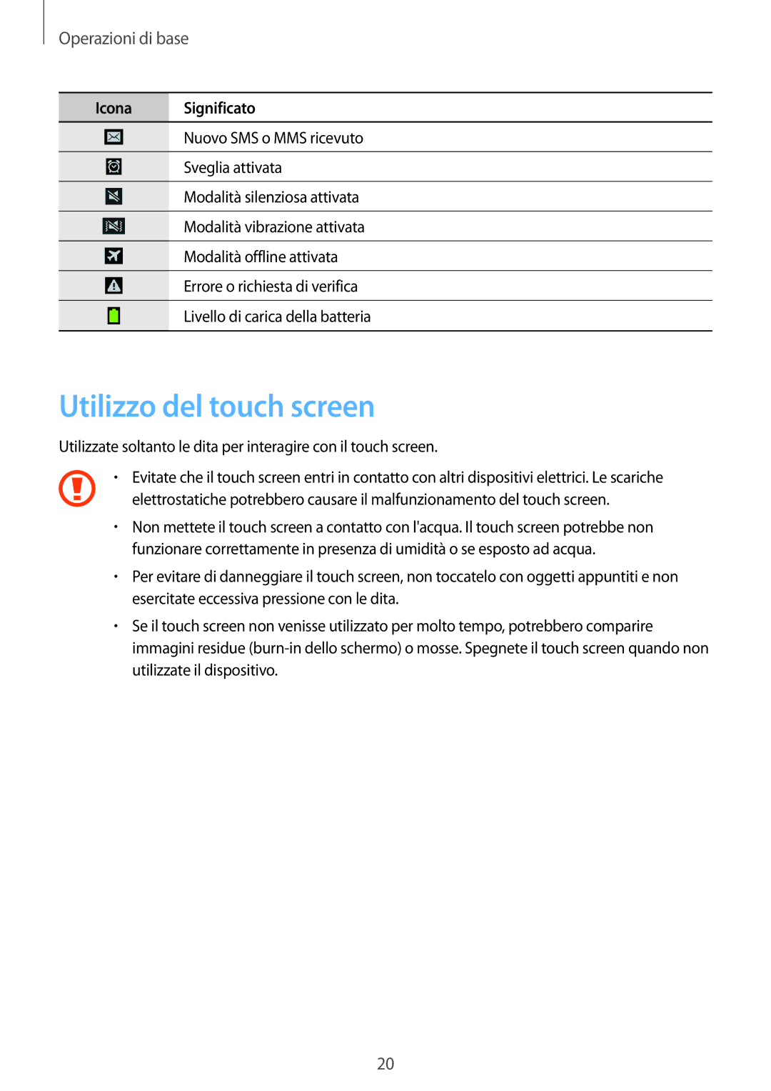 Samsung GT-I9205ZKAXEF, GT-I9205ZKAHUI, GT-I9205ZWAITV, GT-I9205ZKAITV manual Utilizzo del touch screen, Operazioni di base 