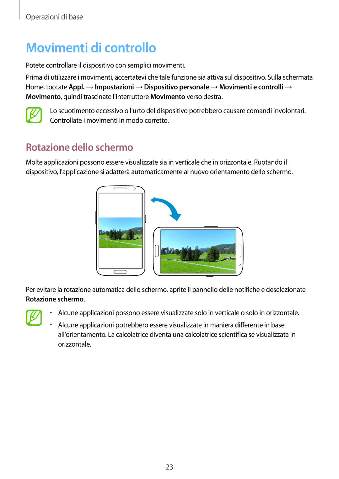 Samsung GT-I9205ZKAITV, GT-I9205ZKAXEF, GT-I9205ZKAHUI, GT-I9205ZWAITV manual Movimenti di controllo, Rotazione dello schermo 