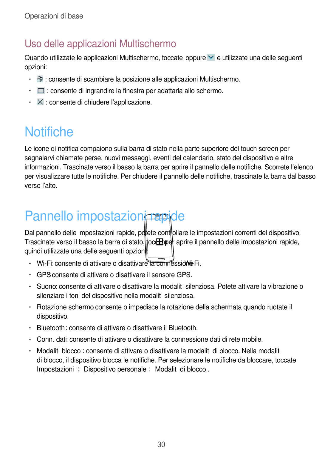 Samsung GT-I9205ZWAITV, GT-I9205ZKAXEF manual Notifiche, Pannello impostazioni rapide, Uso delle applicazioni Multischermo 