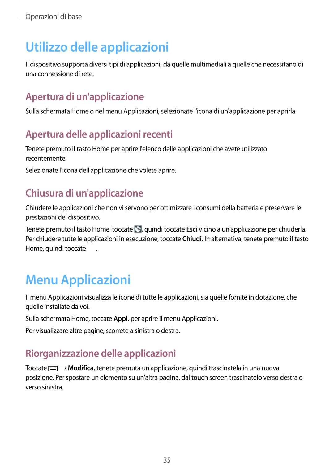 Samsung GT-I9205ZKAITV, GT-I9205ZKAXEF, GT-I9205ZKAHUI, GT-I9205ZWAITV manual Utilizzo delle applicazioni, Menu Applicazioni 