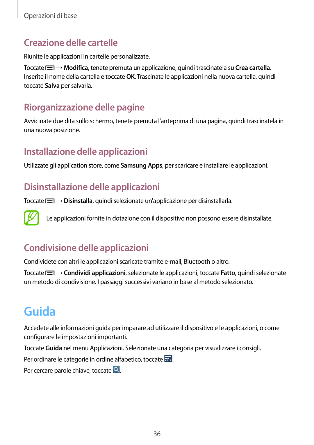 Samsung GT-I9205ZKAXEF Guida, Creazione delle cartelle, Installazione delle applicazioni, Condivisione delle applicazioni 
