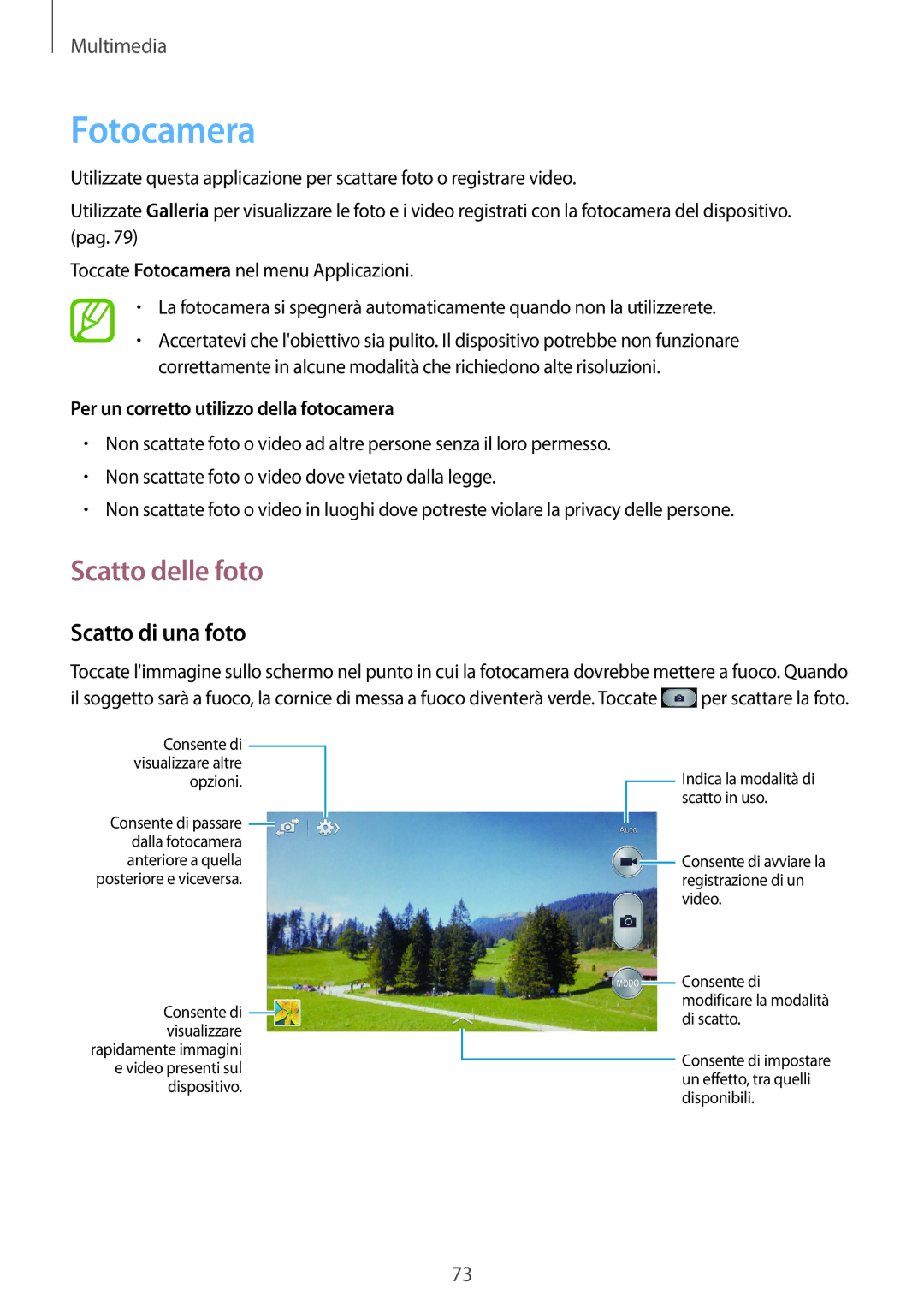Samsung GT-I9205ZKAHUI manual Fotocamera, Scatto delle foto, Scatto di una foto, Per un corretto utilizzo della fotocamera 