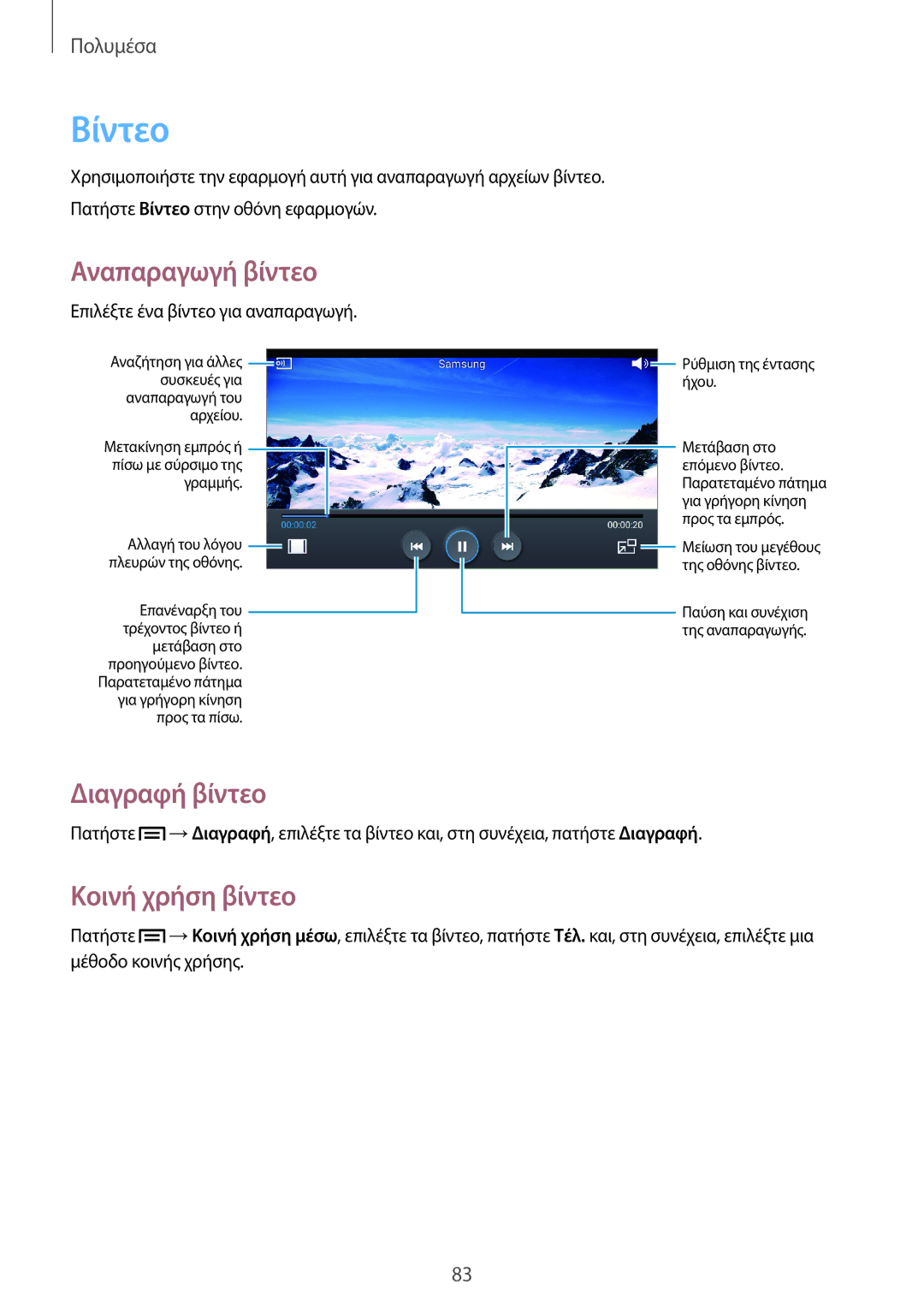 Samsung GT-I9205ZKAEUR, GT-I9205ZWAEUR manual Βίντεο, Διαγραφή βίντεο, Κοινή χρήση βίντεο 