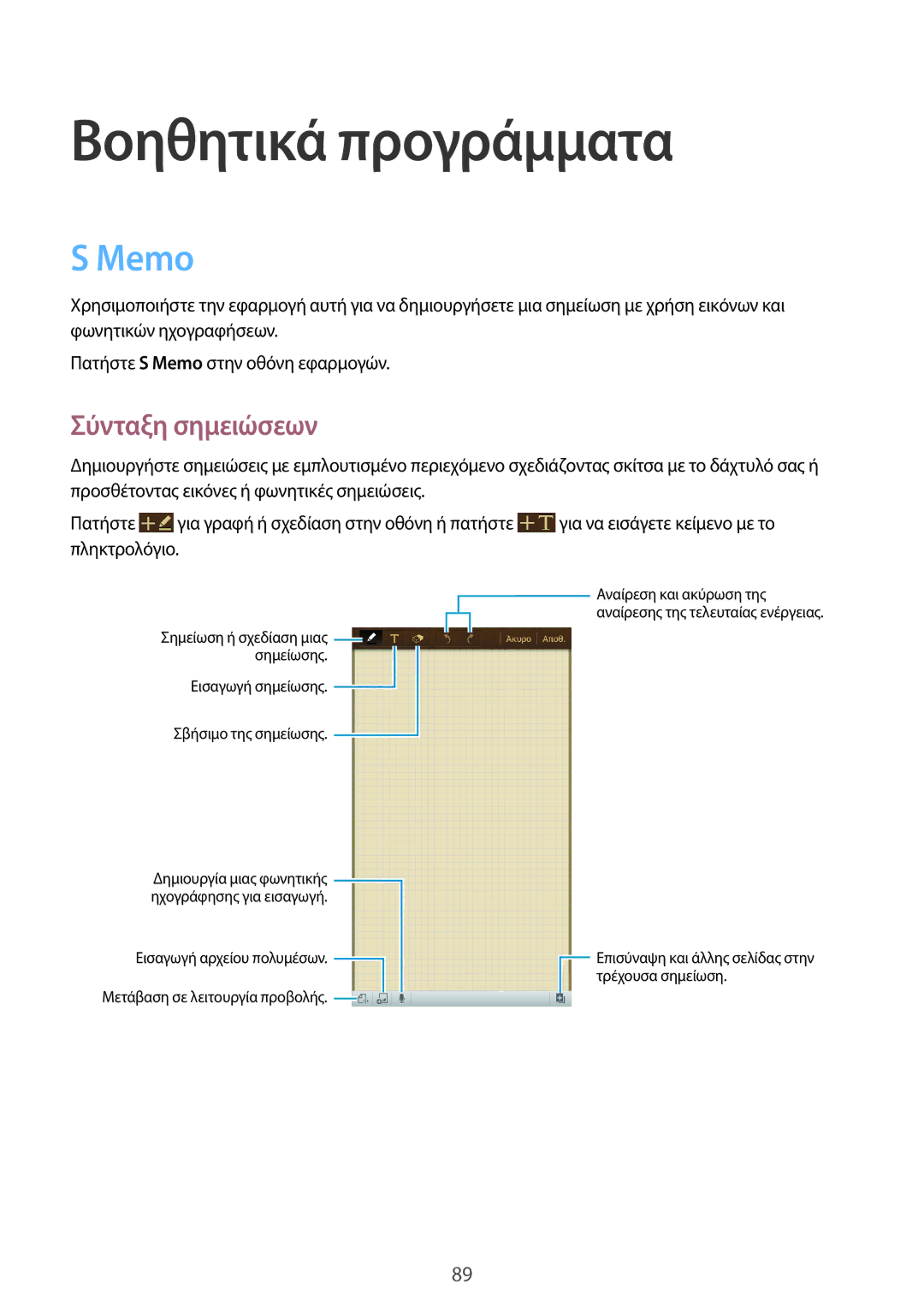 Samsung GT-I9205ZKAEUR, GT-I9205ZWAEUR manual Βοηθητικά προγράμματα, Memo, Σύνταξη σημειώσεων 