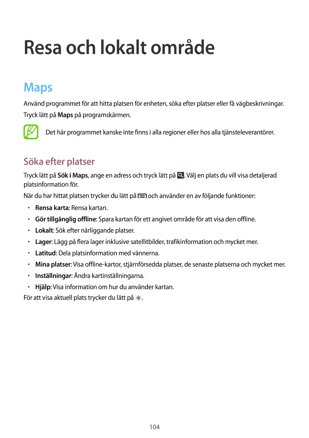 Samsung GT-I9205PPANEE, GT-I9205ZWANEE, GT-I9205ZKANEE manual Resa och lokalt område, Maps, Söka efter platser 