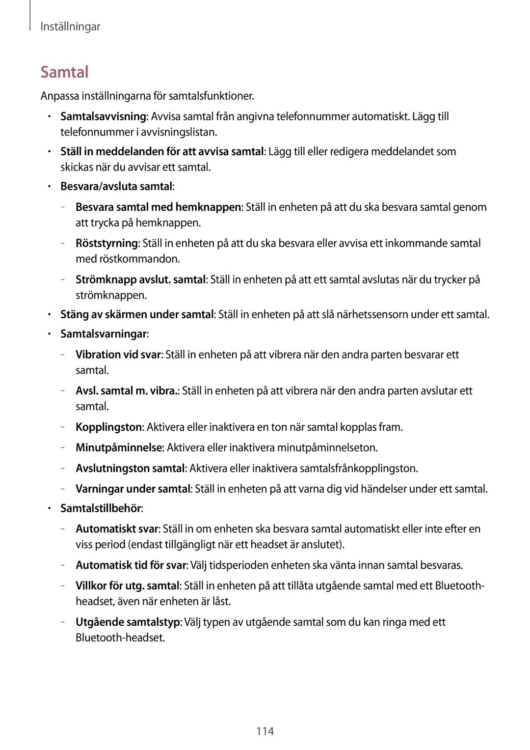 Samsung GT-I9205ZWANEE, GT-I9205ZKANEE, GT-I9205PPANEE manual Samtalsvarningar, Samtalstillbehör 