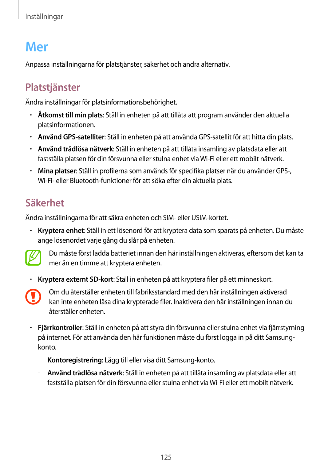 Samsung GT-I9205PPANEE, GT-I9205ZWANEE, GT-I9205ZKANEE manual Mer, Platstjänster, Säkerhet 