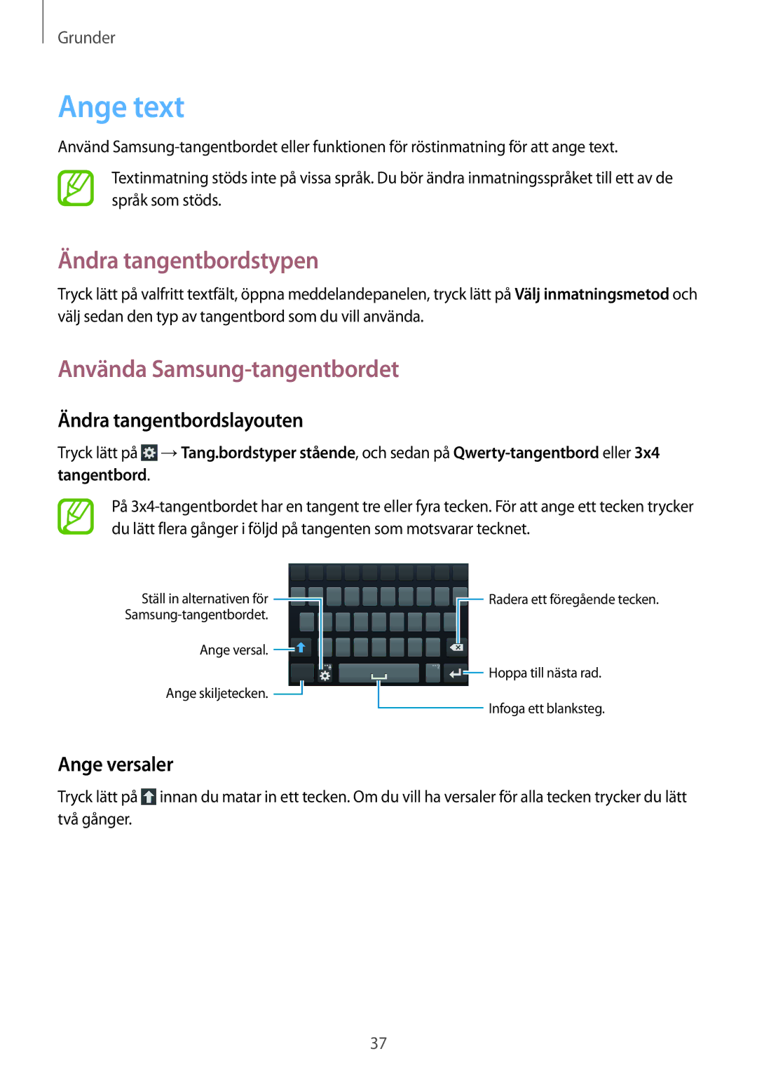 Samsung GT-I9205ZKANEE manual Ange text, Ändra tangentbordstypen, Använda Samsung-tangentbordet, Ändra tangentbordslayouten 