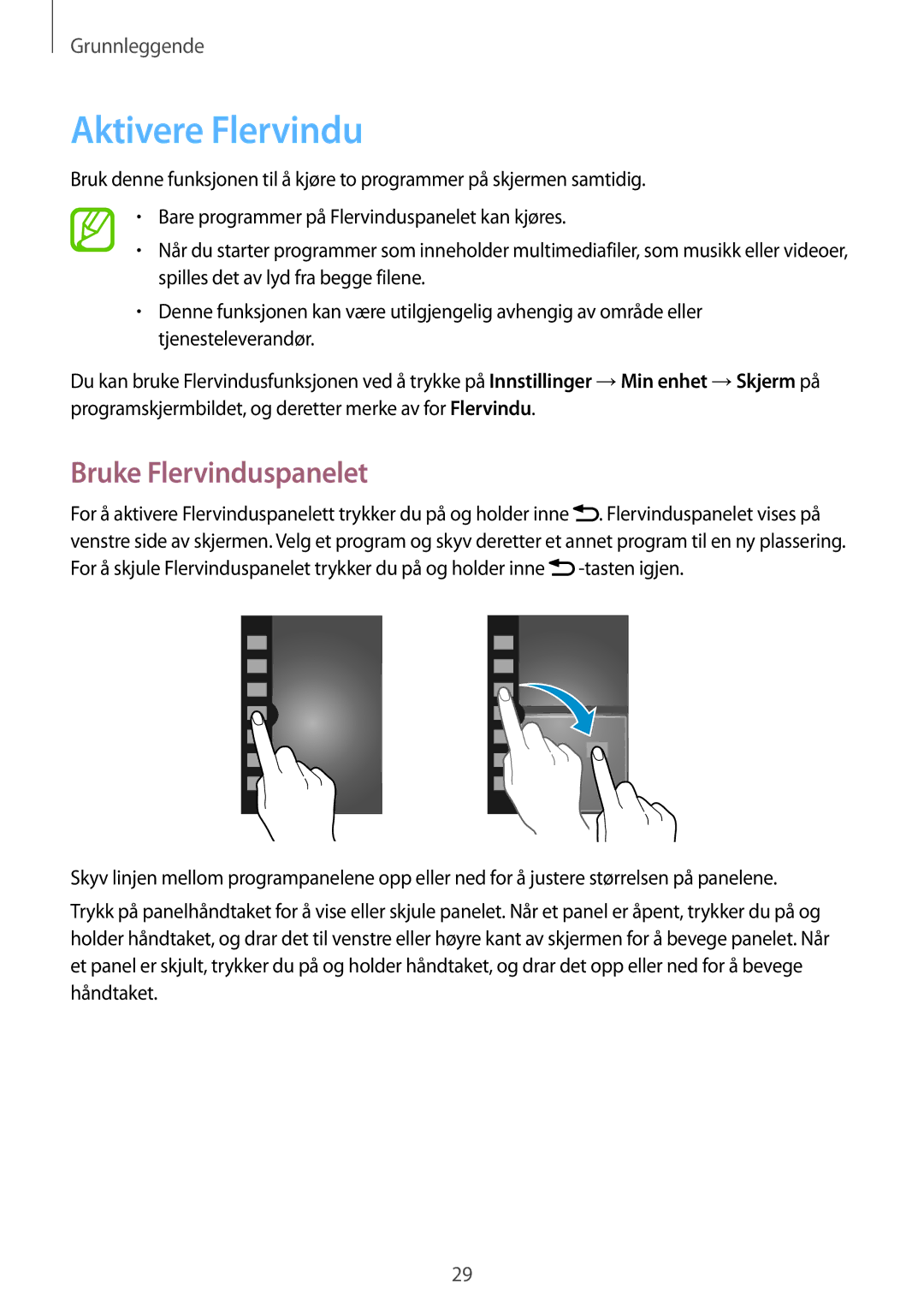 Samsung GT-I9205PPANEE, GT-I9205ZWANEE, GT-I9205ZKANEE manual Aktivere Flervindu, Bruke Flervinduspanelet 