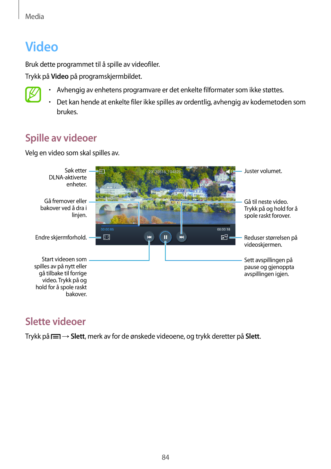 Samsung GT-I9205ZWANEE, GT-I9205ZKANEE, GT-I9205PPANEE manual Video, Slette videoer 