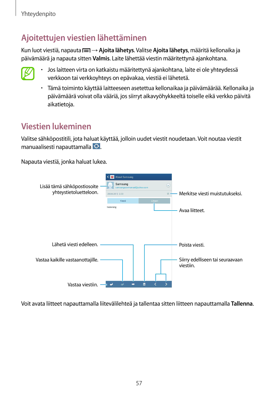 Samsung GT-I9205ZWANEE, GT-I9205ZKANEE, GT-I9205PPANEE manual Viestien lukeminen 