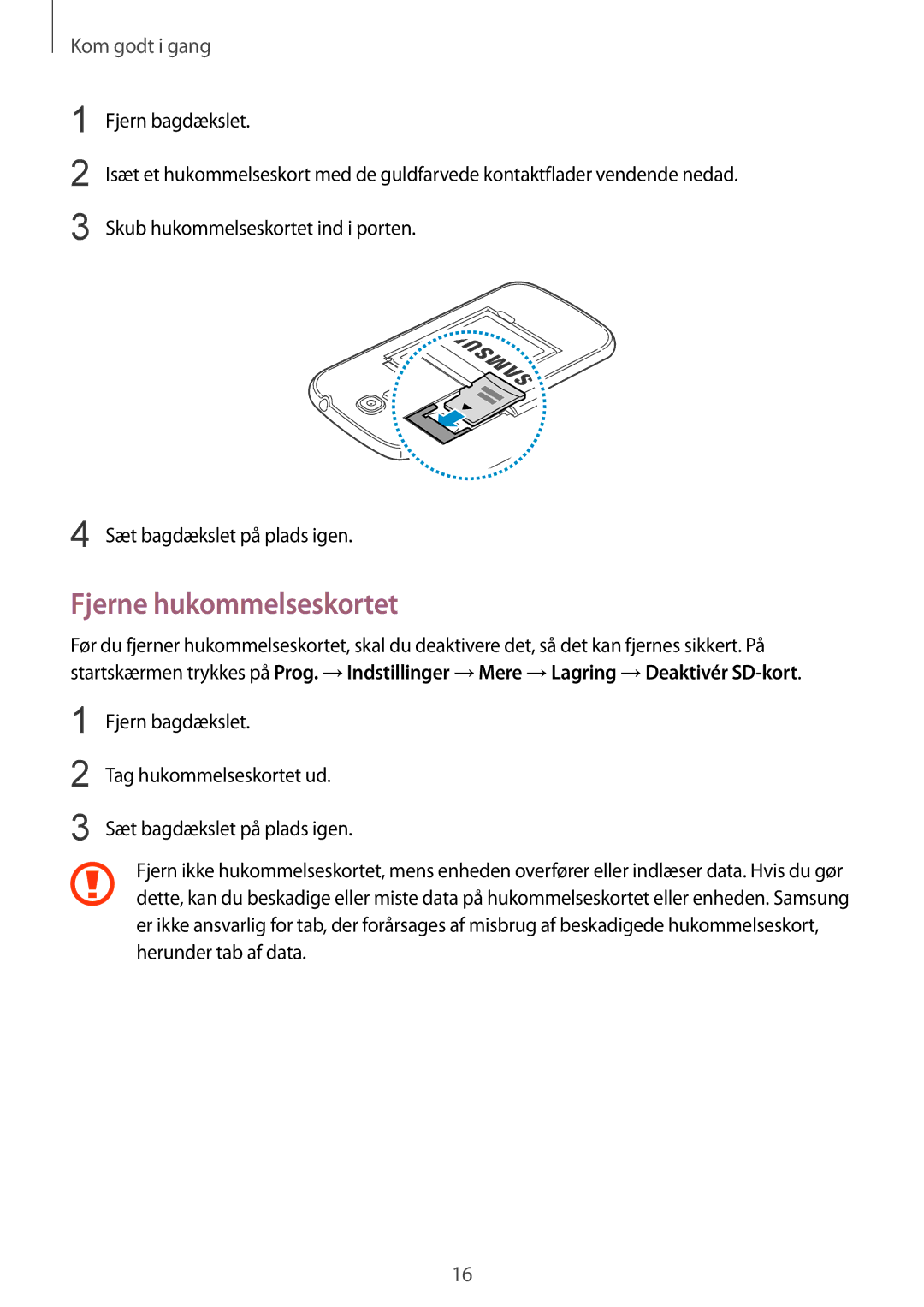 Samsung GT-I9205ZKANEE, GT-I9205ZWANEE, GT-I9205PPANEE manual Fjerne hukommelseskortet 