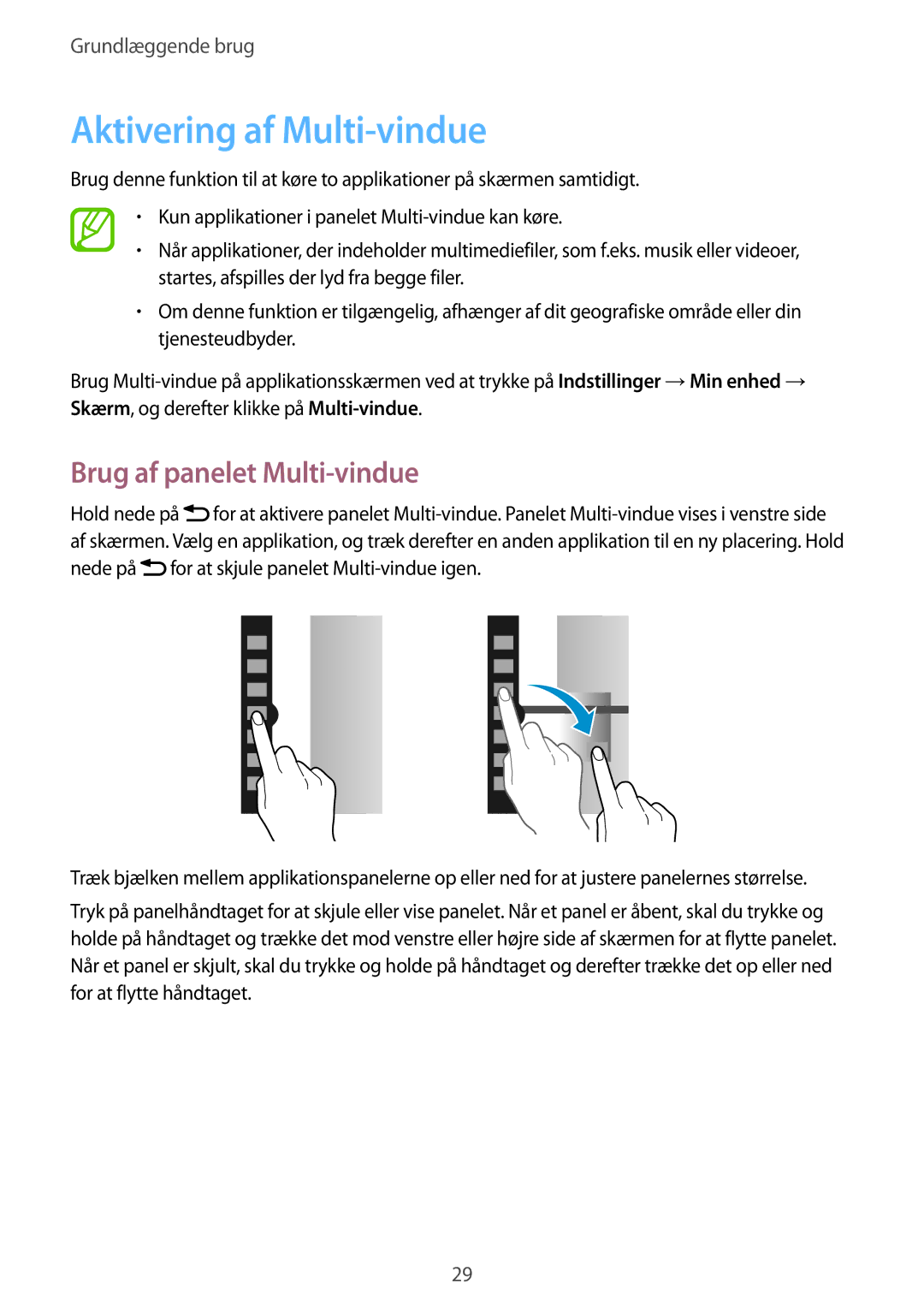 Samsung GT-I9205PPANEE, GT-I9205ZWANEE, GT-I9205ZKANEE manual Aktivering af Multi-vindue, Brug af panelet Multi-vindue 