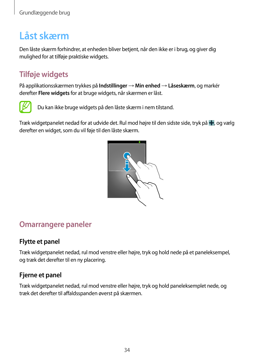 Samsung GT-I9205ZKANEE, GT-I9205ZWANEE, GT-I9205PPANEE manual Låst skærm, Tilføje widgets 