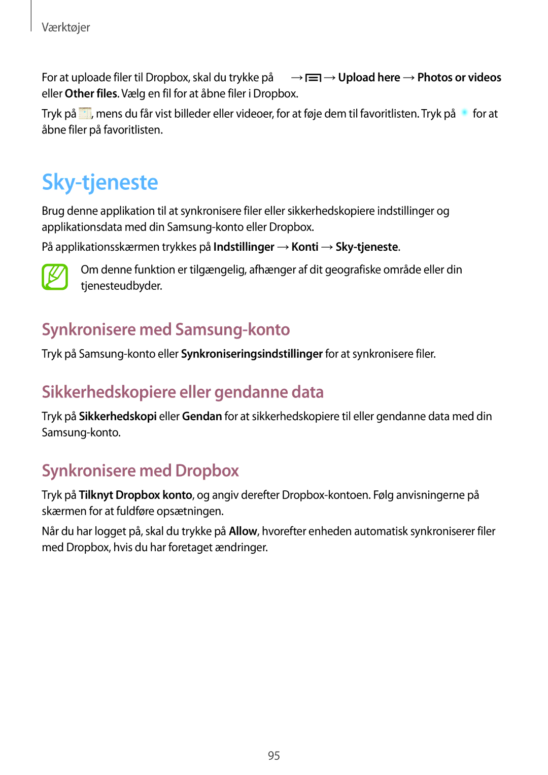 Samsung GT-I9205PPANEE, GT-I9205ZWANEE Sky-tjeneste, Synkronisere med Samsung-konto, Sikkerhedskopiere eller gendanne data 