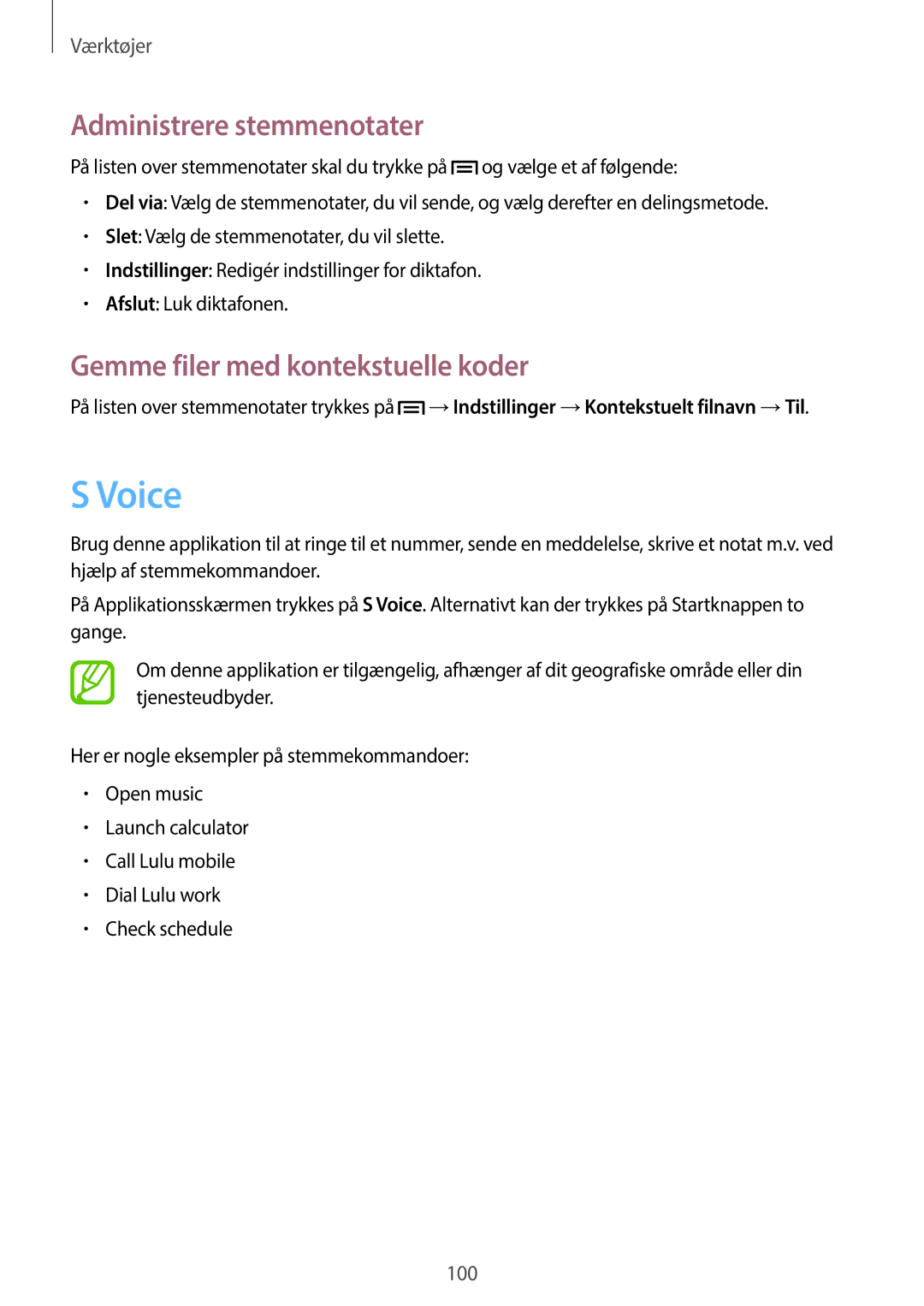 Samsung GT-I9205ZKANEE, GT-I9205ZWANEE manual Voice, Administrere stemmenotater, Gemme filer med kontekstuelle koder 