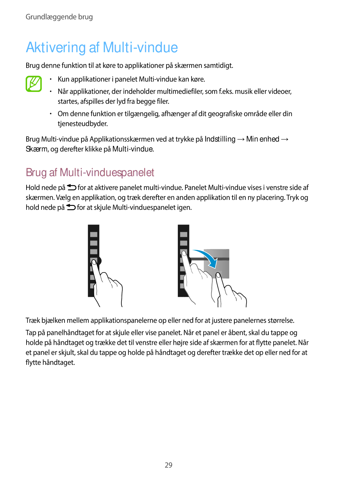Samsung GT-I9205PPANEE, GT-I9205ZWANEE, GT-I9205ZKANEE manual Aktivering af Multi-vindue, Brug af Multi-vinduespanelet 