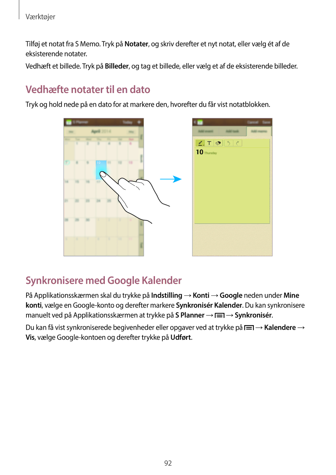 Samsung GT-I9205PPANEE, GT-I9205ZWANEE, GT-I9205ZKANEE manual Vedhæfte notater til en dato, Synkronisere med Google Kalender 
