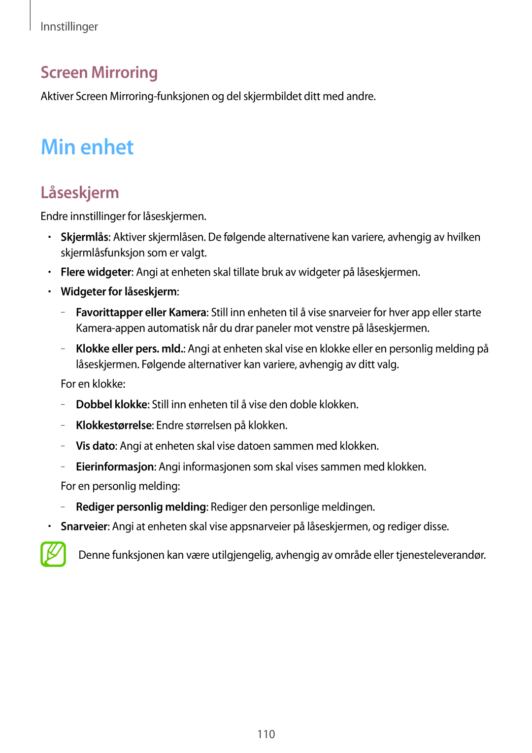 Samsung GT-I9205PPANEE, GT-I9205ZWANEE, GT-I9205ZKANEE Min enhet, Screen Mirroring, Låseskjerm, Widgeter for låseskjerm 