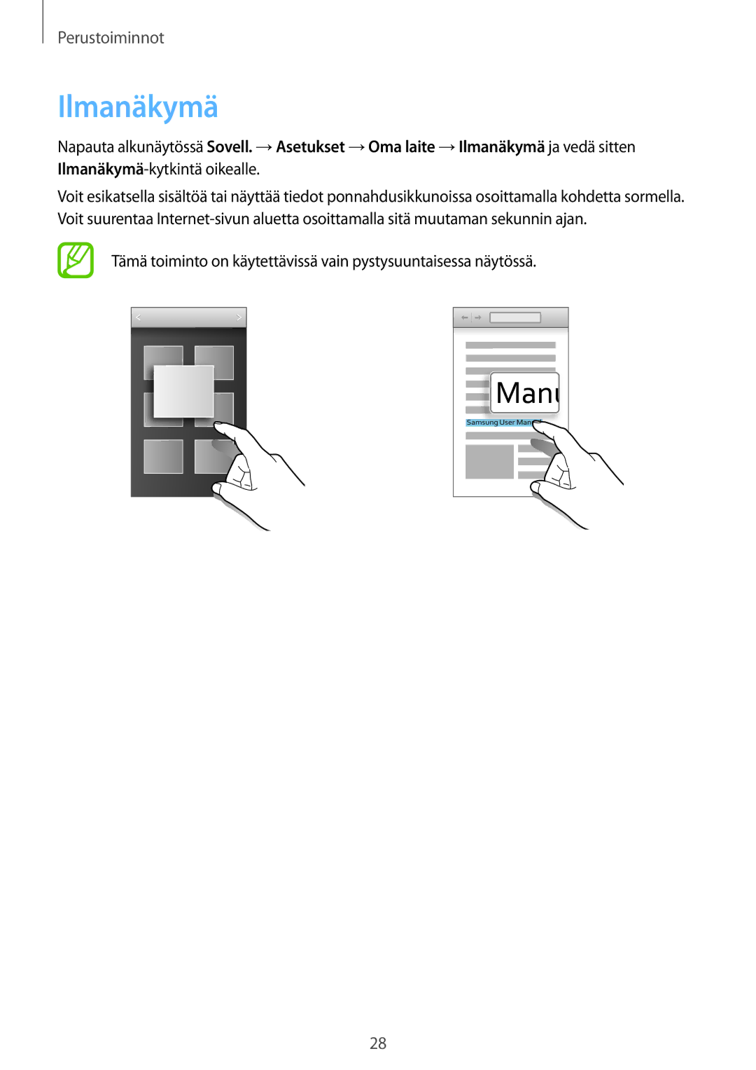 Samsung GT-I9205ZKANEE, GT-I9205ZWANEE, GT-I9205PPANEE manual Ilmanäkymä 