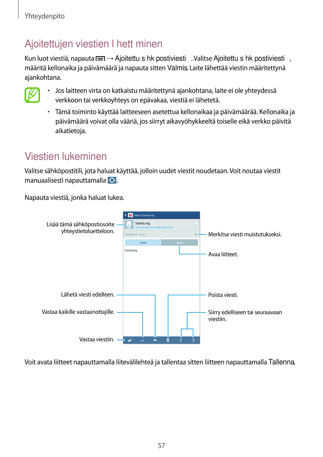 Samsung GT-I9205ZWANEE, GT-I9205ZKANEE, GT-I9205PPANEE manual Viestien lukeminen 