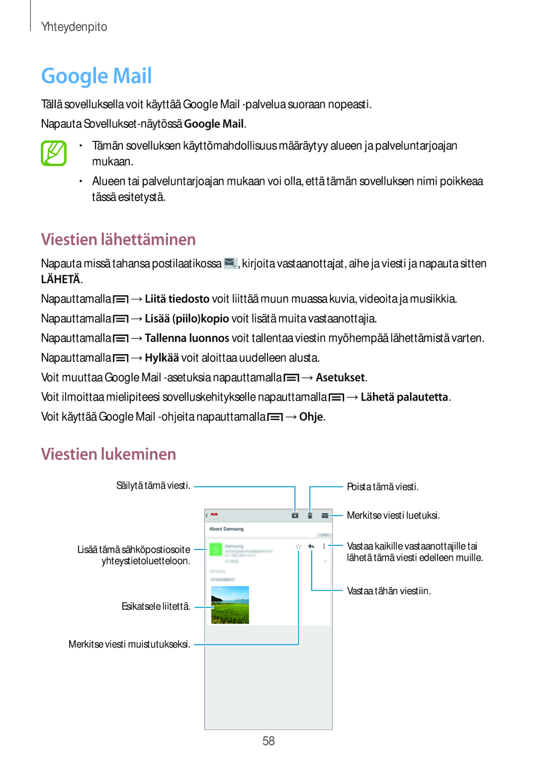 Samsung GT-I9205ZKANEE, GT-I9205ZWANEE, GT-I9205PPANEE manual Google Mail, Lähetä 