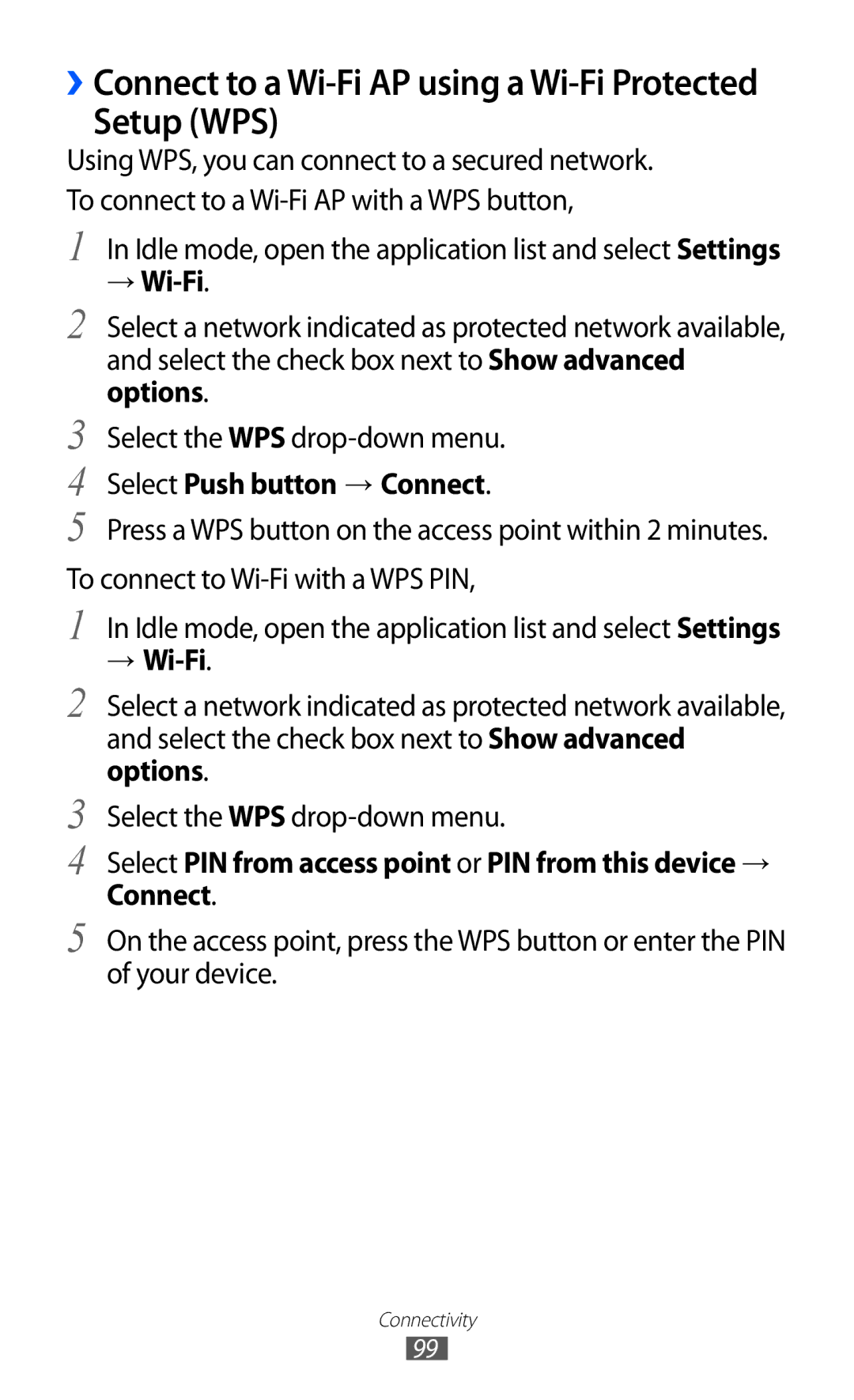 Samsung GT-I9210DAATMN, GT-I9210DAADBT, GT-I9210DAAVD2, GT-I9210DAADTM manual Setup WPS, Select Push button → Connect 