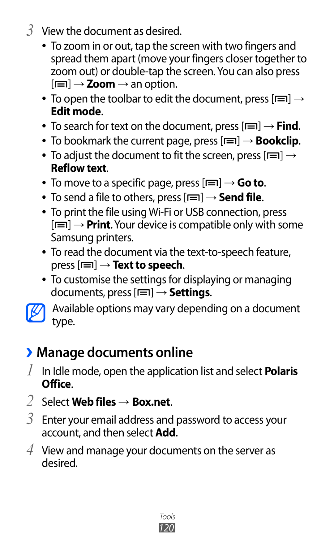 Samsung GT-I9210DAAVD2, GT-I9210DAADBT, GT-I9210DAADTM manual ››Manage documents online, Office Select Web files → Box.net 