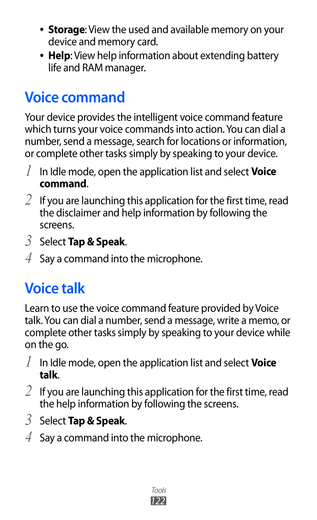 Samsung GT-I9210DAACOV, GT-I9210DAADBT, GT-I9210DAAVD2, GT-I9210DAADTM manual Voice command, Voice talk, Select Tap & Speak 