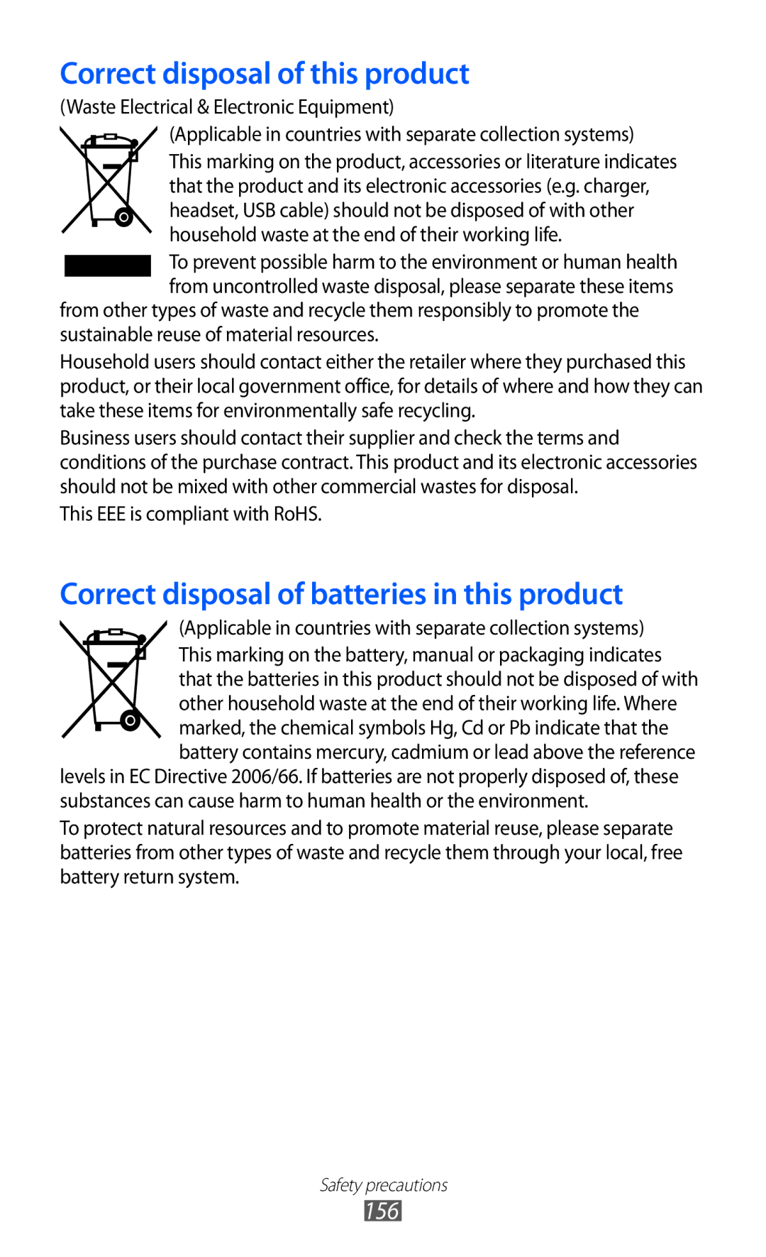 Samsung GT-I9210RWADBT, GT-I9210DAADBT, GT-I9210DAAVD2, GT-I9210DAADTM, GT-I9210DAACOV manual Correct disposal of this product 