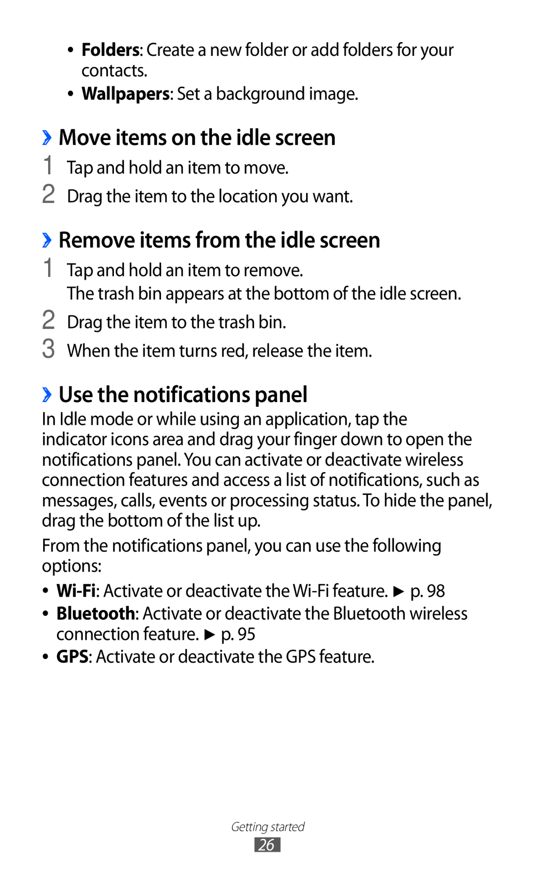 Samsung GT-I9210DAACOV ››Move items on the idle screen, ››Remove items from the idle screen, ››Use the notifications panel 