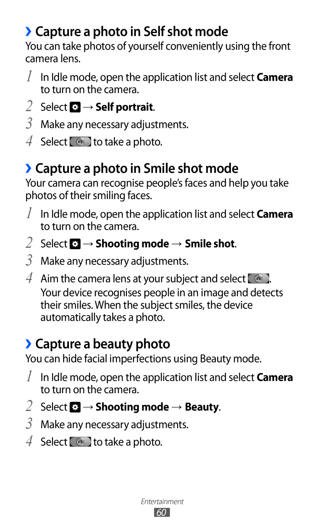 Samsung GT-I9210RWADBT ››Capture a photo in Self shot mode, ››Capture a photo in Smile shot mode, ››Capture a beauty photo 