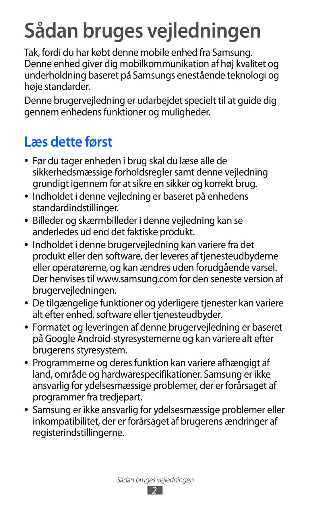 Samsung GT-I9210DAANEE manual Sådan bruges vejledningen, Læs dette først 